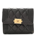 Lambskin Quilted Compact Boy Wallet Dark Grey