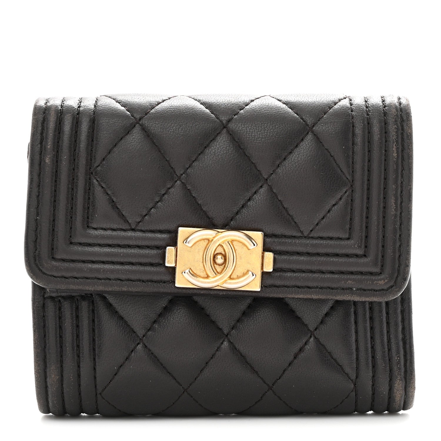 Lambskin Quilted Compact Boy Wallet Dark Grey