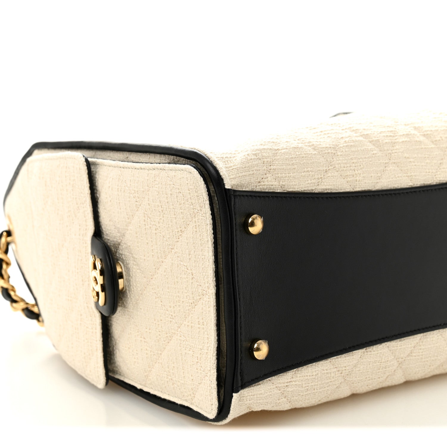 Chanel Braided Raffia Calfskin Quilted Small Chanel 25 Handbag White Black
