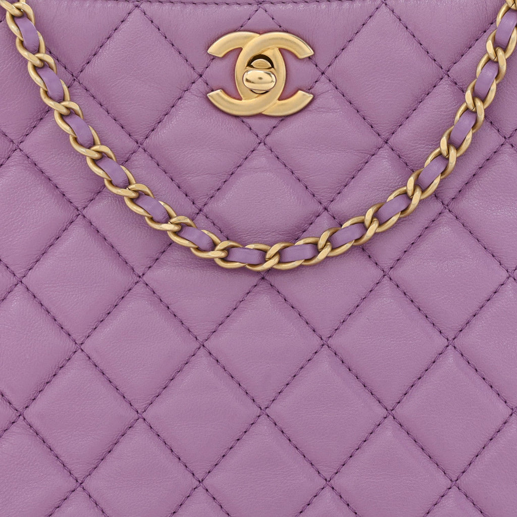 Chanel Lambskin Quilted Small Pearl Crush Hobo Purple