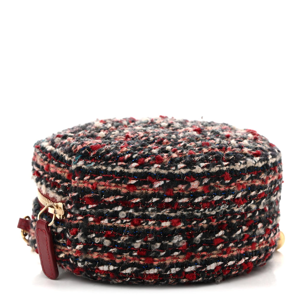 Chanel Tweed Quilted Round Clutch With Chain Red