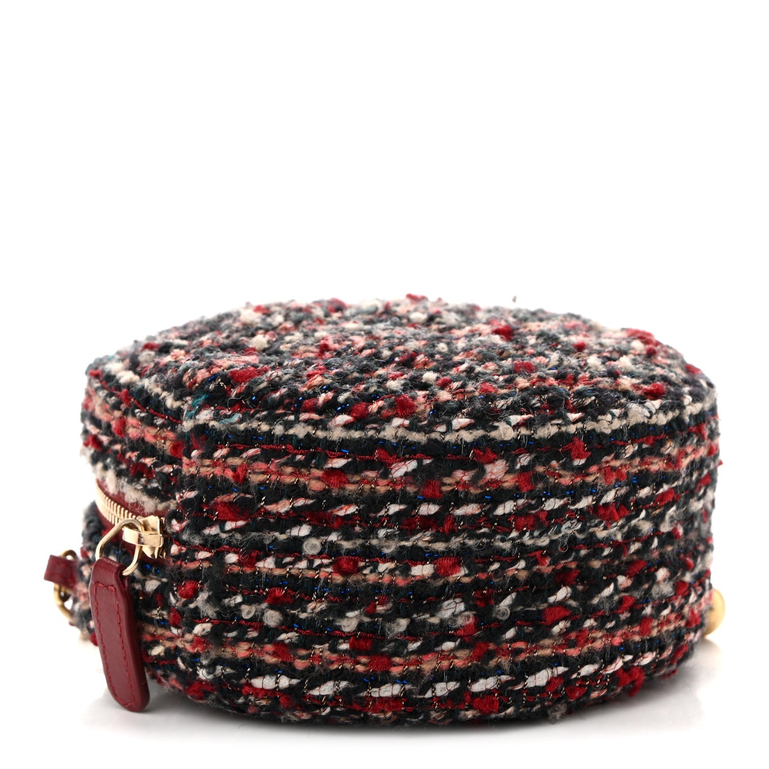 Chanel Tweed Quilted Round Clutch With Chain Red