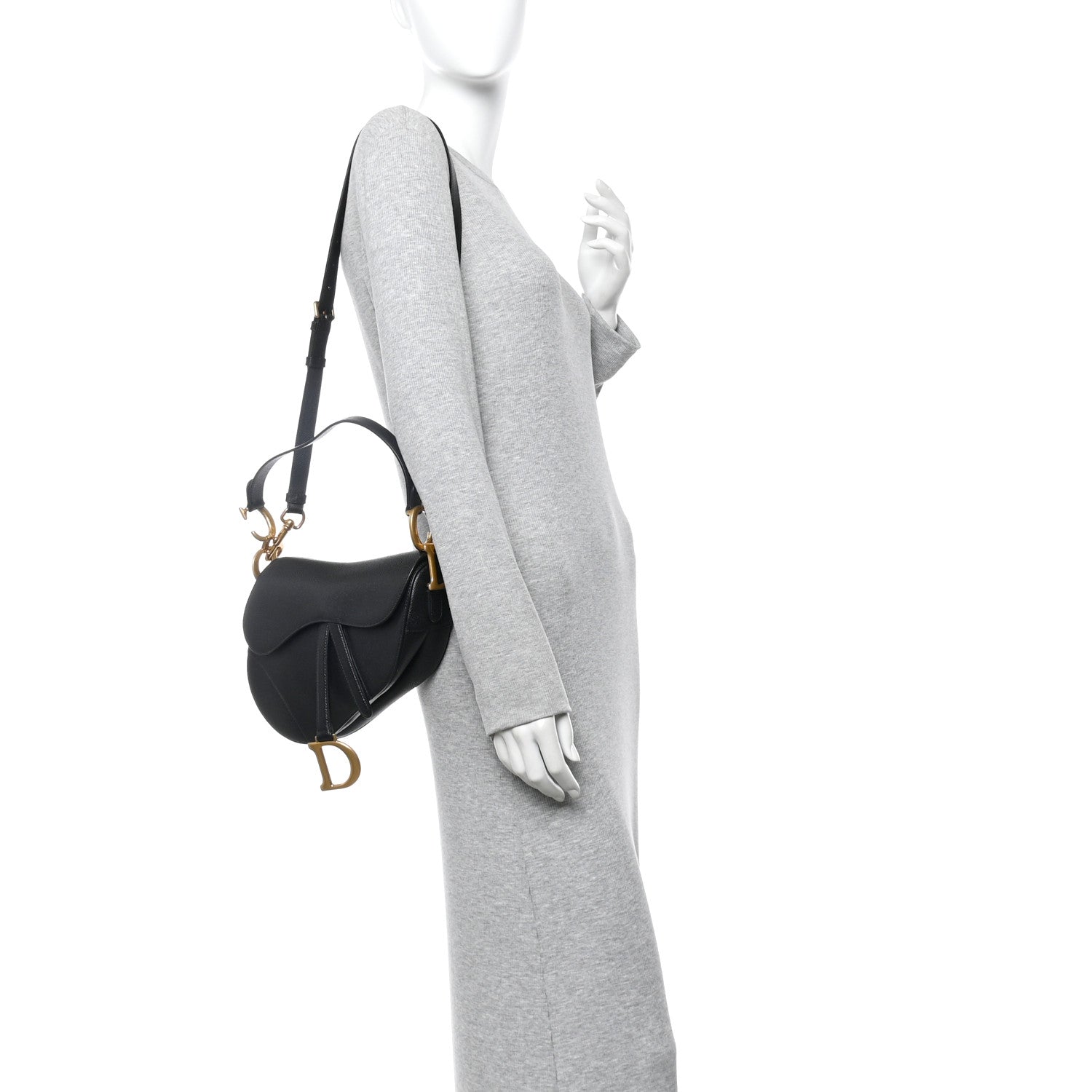 Christian Dior Grained Calfskin Saddle Bag With Strap Black
