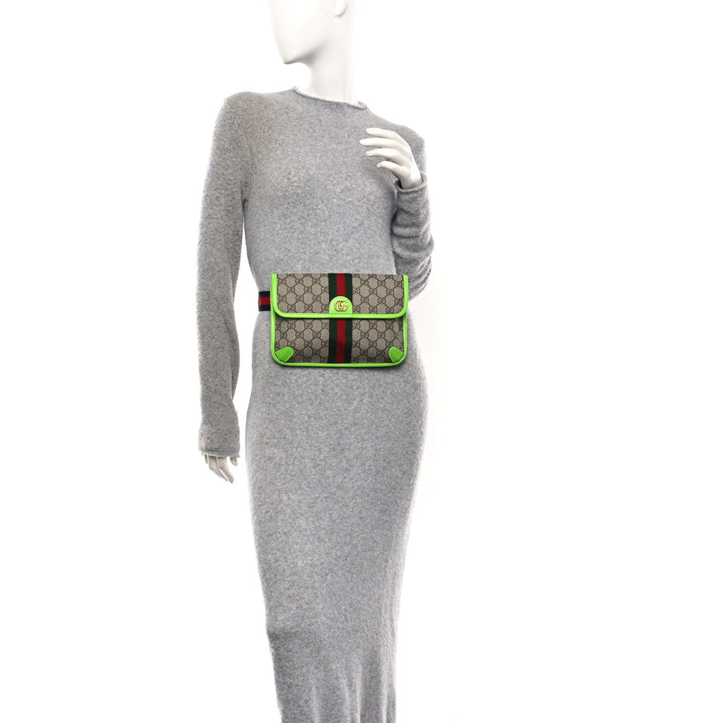 Gucci GG Supreme Monogram Web Small Ophidia Belt Bag Beige Ebony Electric Green
