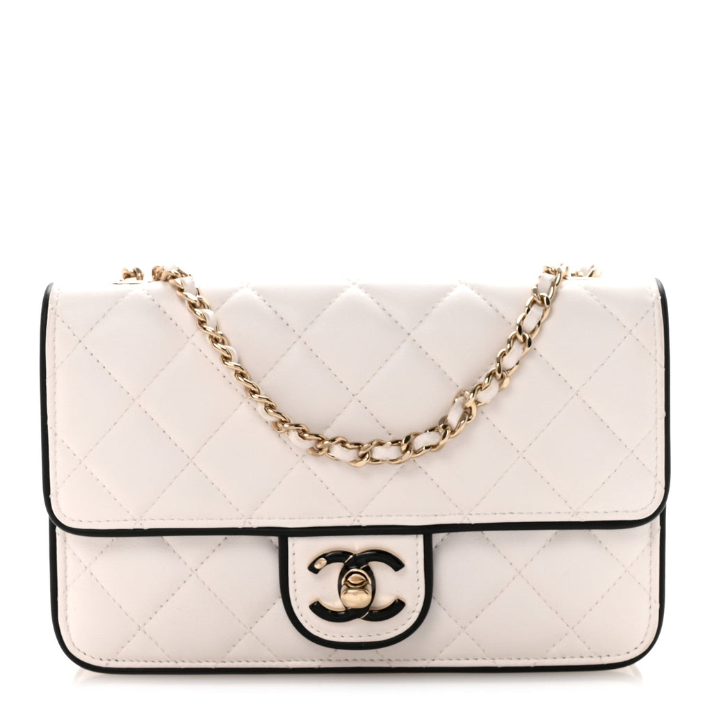Chanel Lambskin Quilted Resin CC Mini Flap Bag White Black