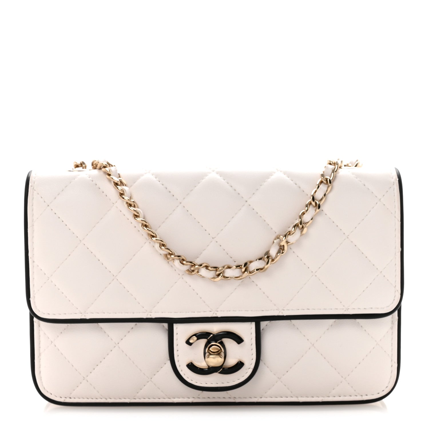 Chanel Lambskin Quilted Resin CC Mini Flap Bag White Black