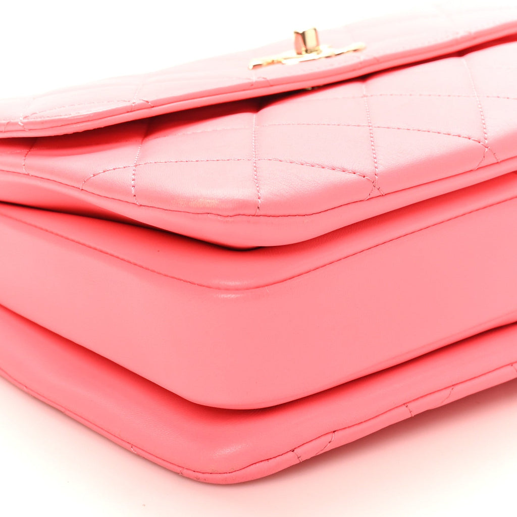 Chanel Lambskin Lacquered Quilted Mini Trendy CC Dual Handle Flap Bag Coral Pink