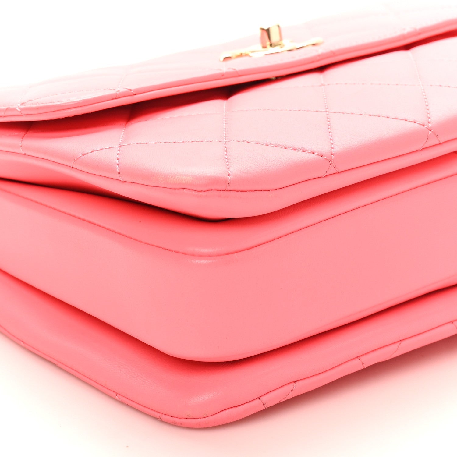 Chanel Lambskin Lacquered Quilted Mini Trendy CC Dual Handle Flap Bag Coral Pink