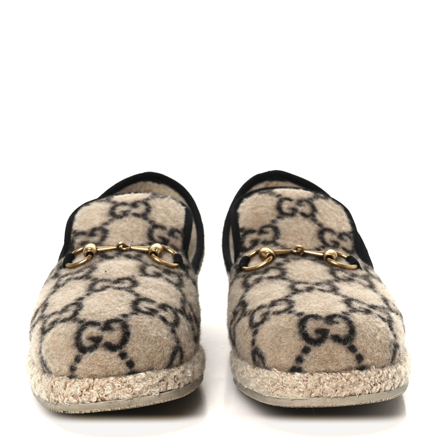 Gucci Covered Wool GG Monogram Mens Fria Horsebit Loafers 9 Beige Ebony Black Butterscotch