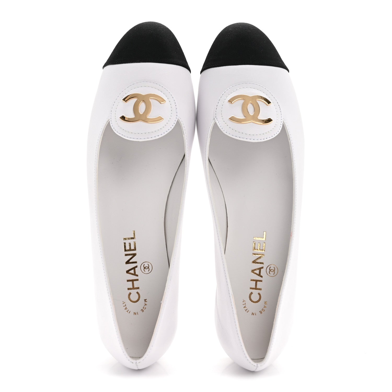 Calfskin Grosgrain Cap Toe CC Moccasin Loafers 40 White Black