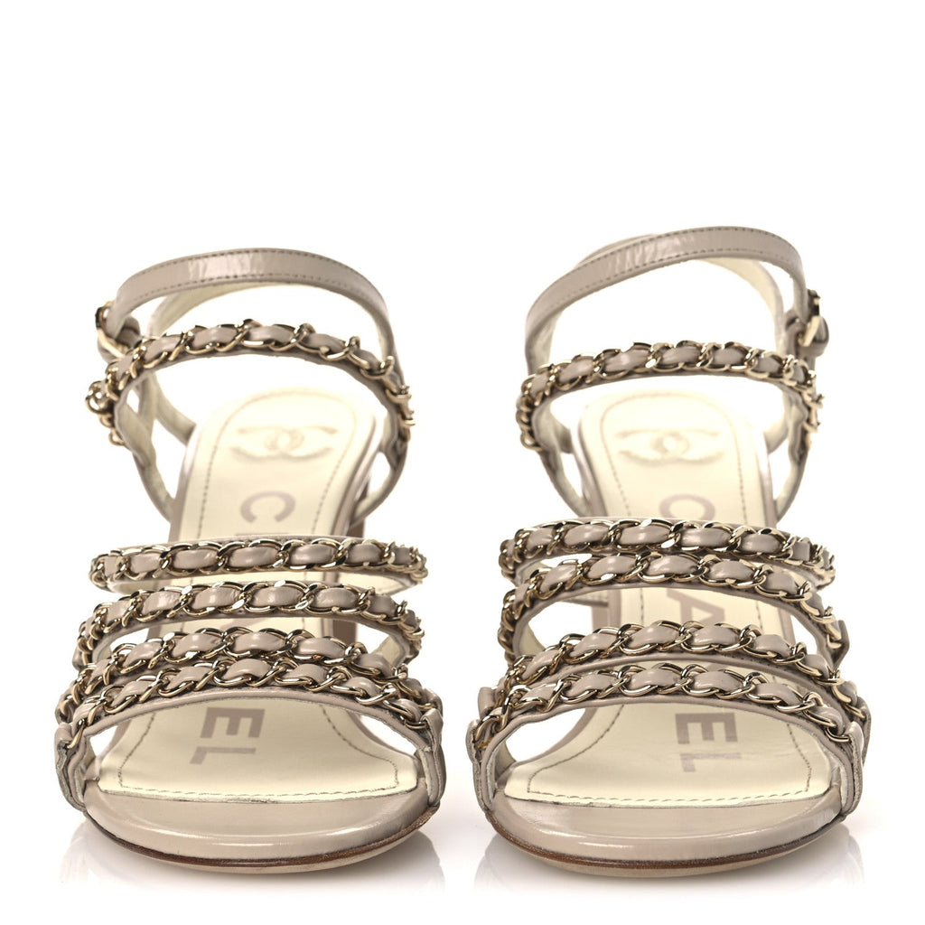 Calfskin Chain Sandals 36 Dark Beige