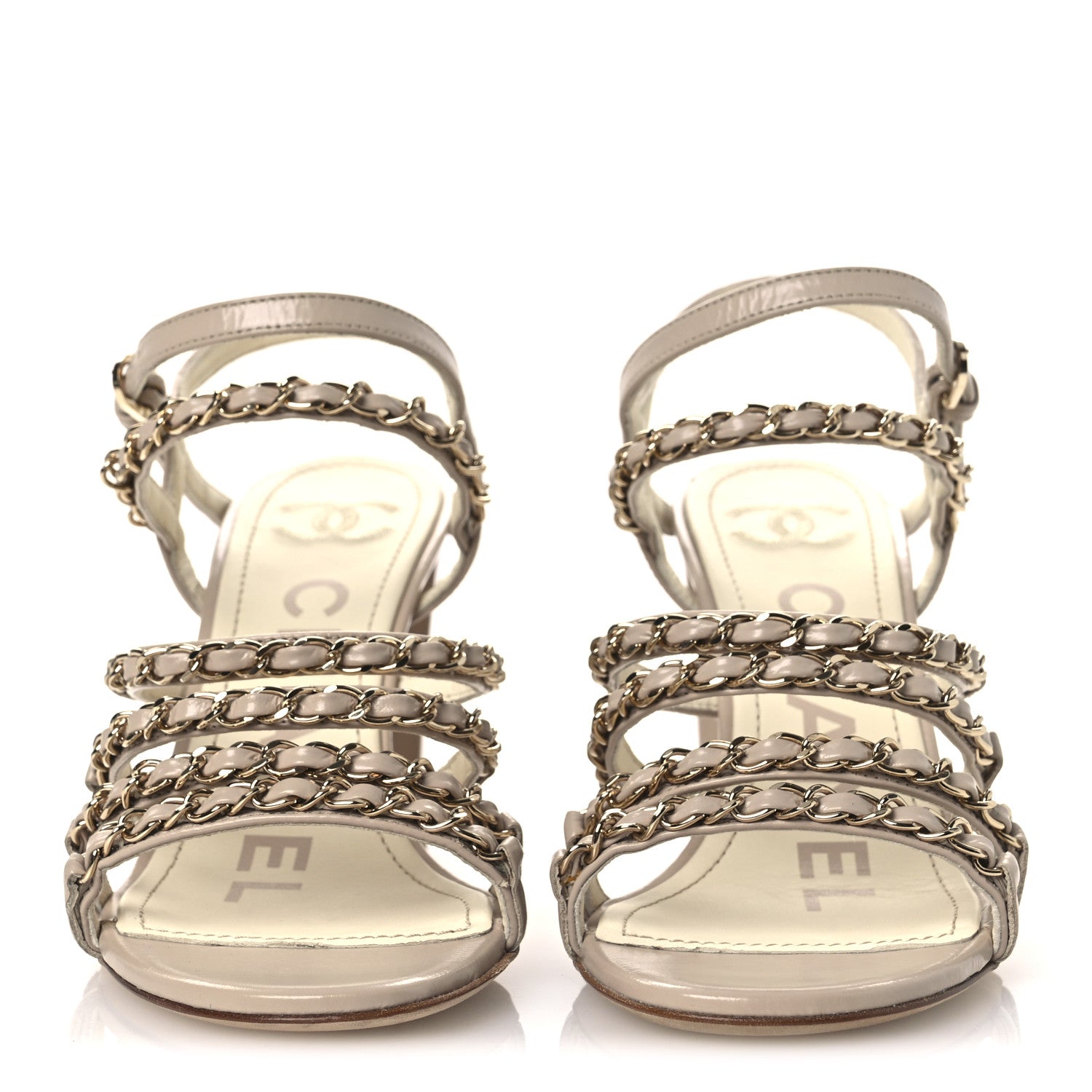 Calfskin Chain Sandals 36 Dark Beige