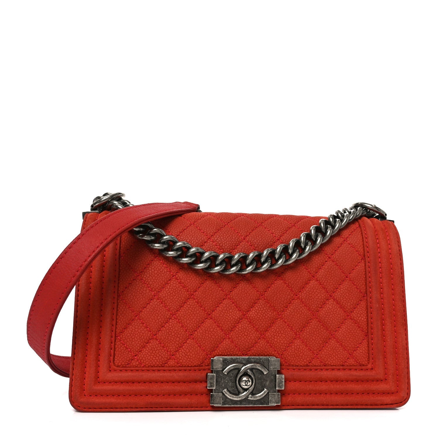 Chanel Suede Caviar Quilted Medium Boy Flap Red