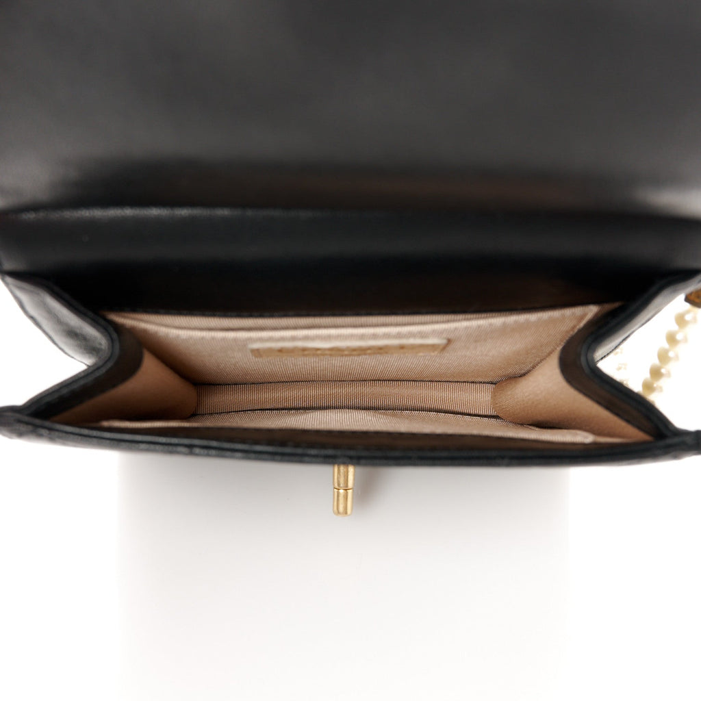 Chanel Goatskin Quilted Chic Pearls Flap Black