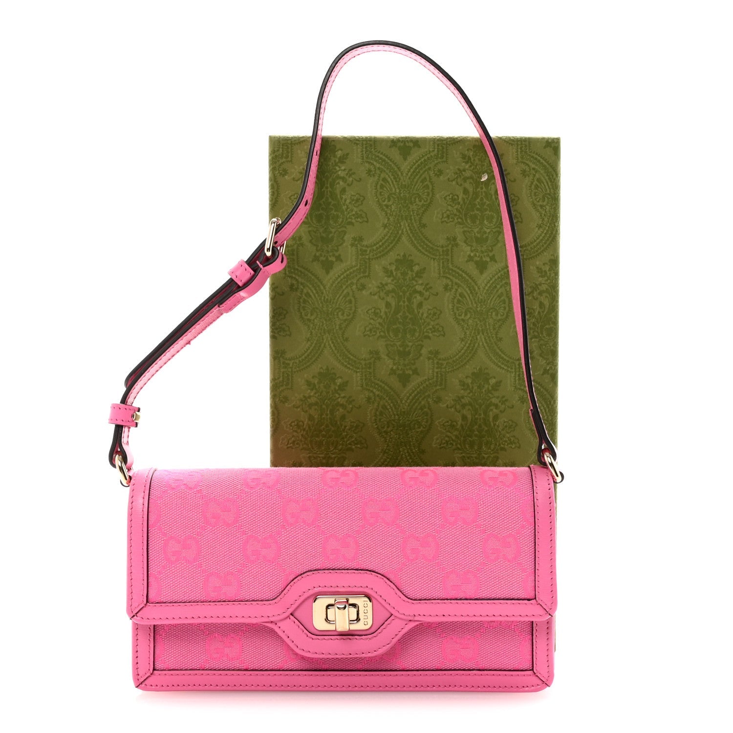 Gucci GG Monogram Scratch Lux Calfskin Mini Luce Shoulder Bag Rose Dark Blossom