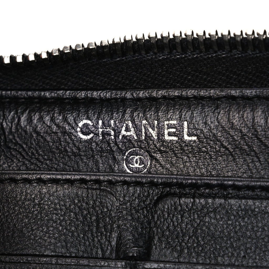 Caviar Quilted Large Gusset Zip Around Wallet Black
