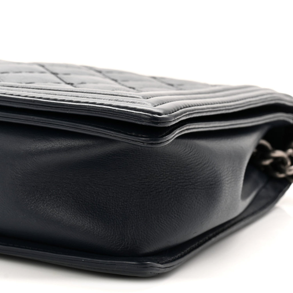 Chanel Calfskin Double Stitch Large Boy Flap Navy Blue