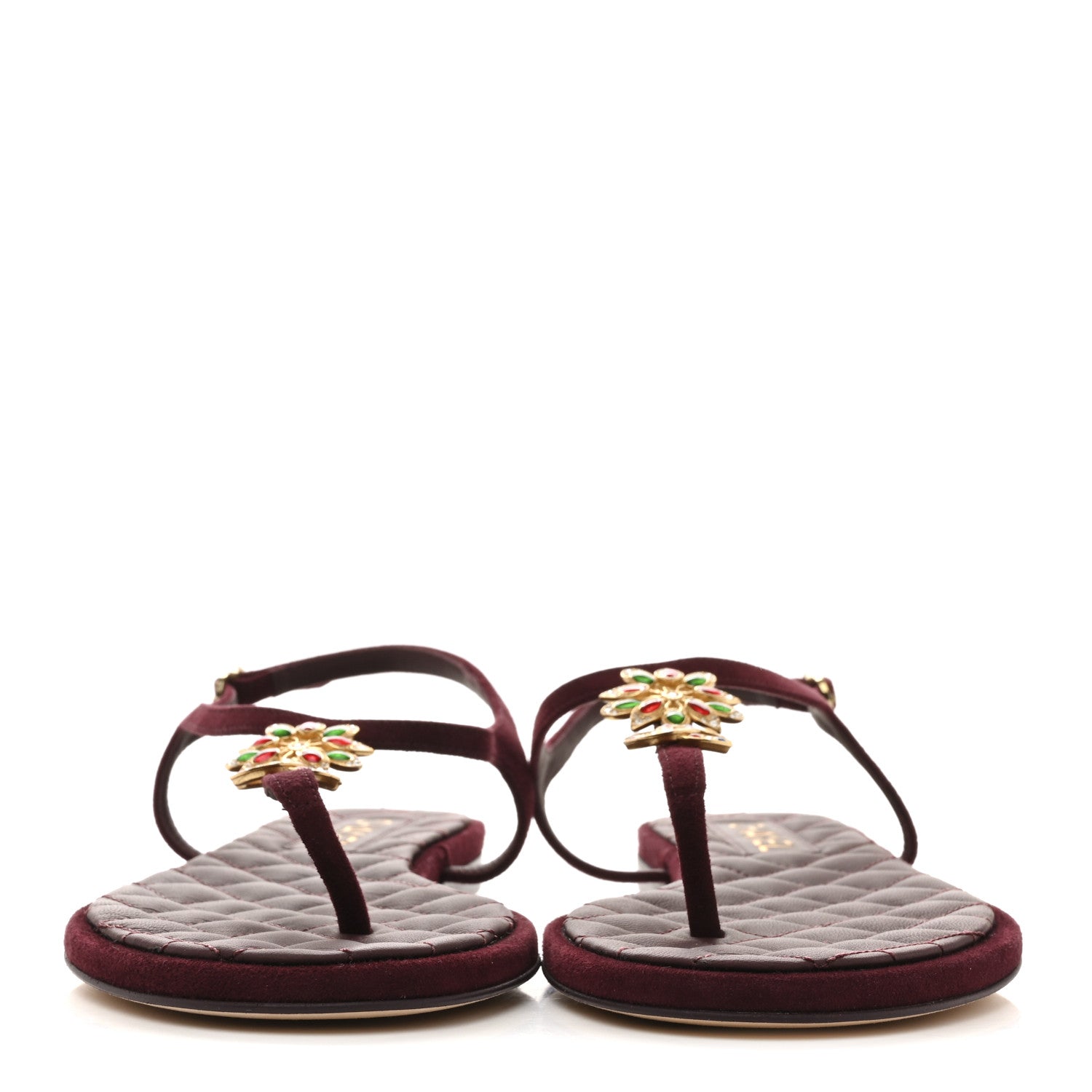 Chanel Suede Calfskin CC Crystal Thong Sandals 40.5 Burgundy