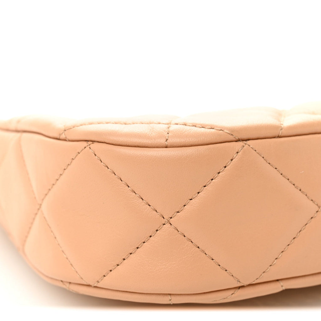 Chanel Crumpled Calfskin Quilted Braided CC Hobo Beige