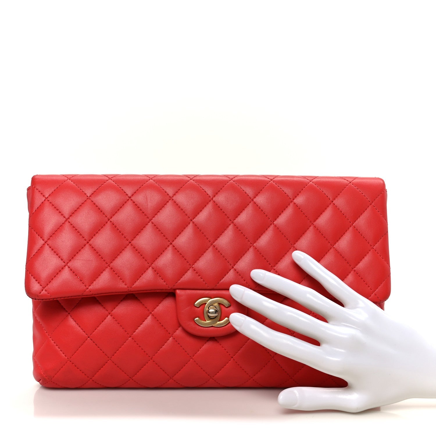 Chanel Lambskin Quilted Flap Clutch Red