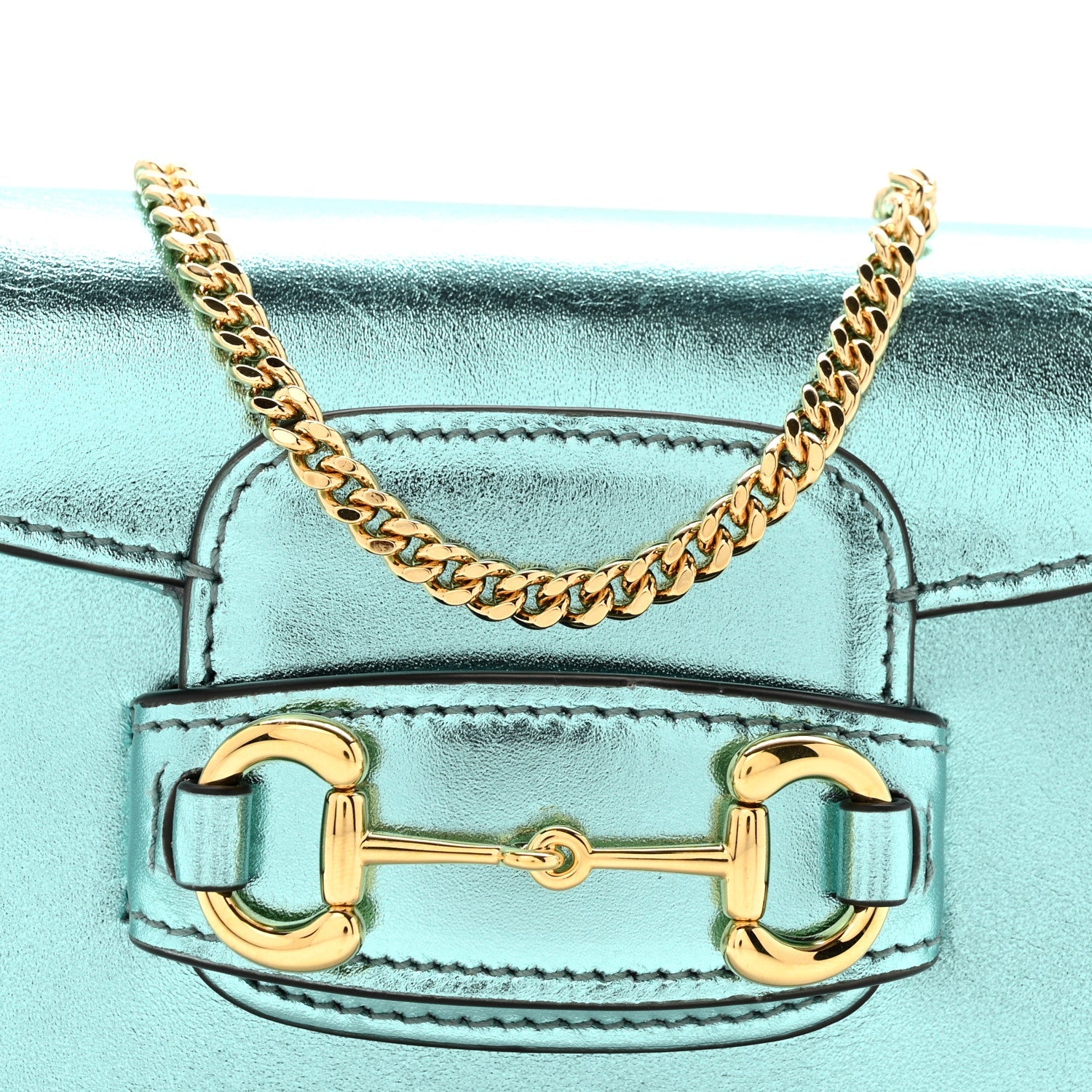 Gucci Metallic Calfskin Super Mini Horsebit 1955 Shoulder Bag Light Blue
