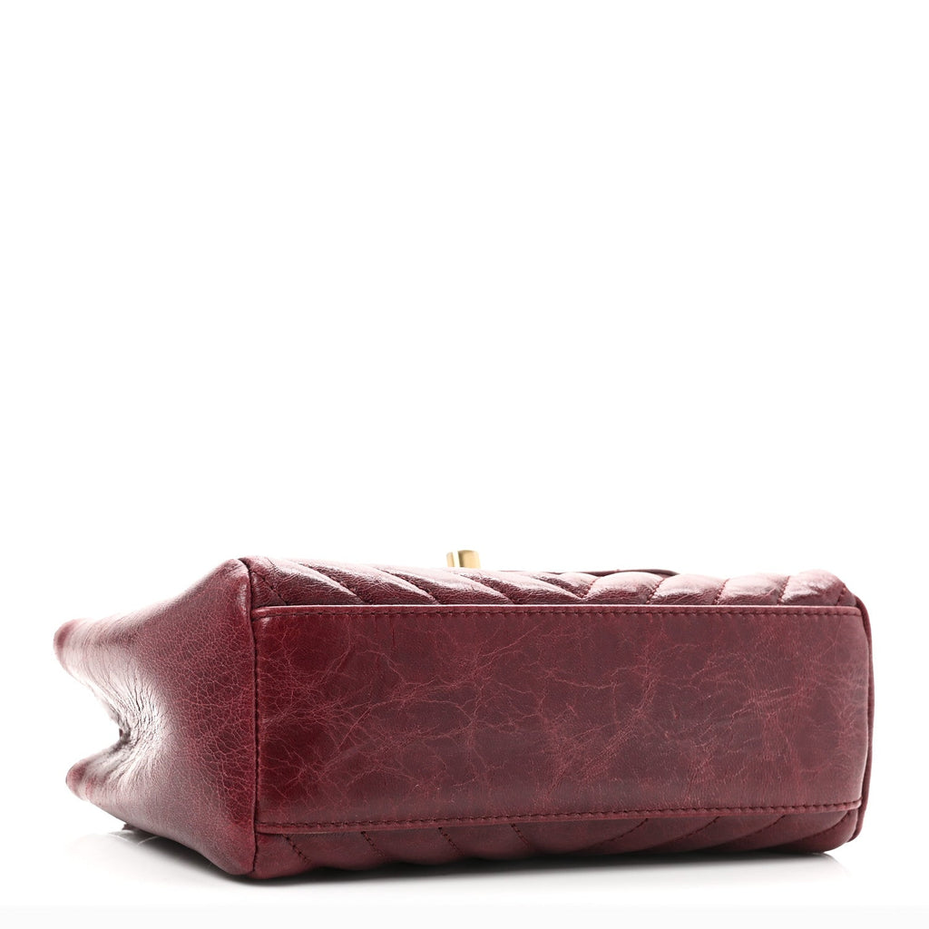 Chanel Glazed Calfskin Chevron Quilted Small Hampton Flap Burgundy