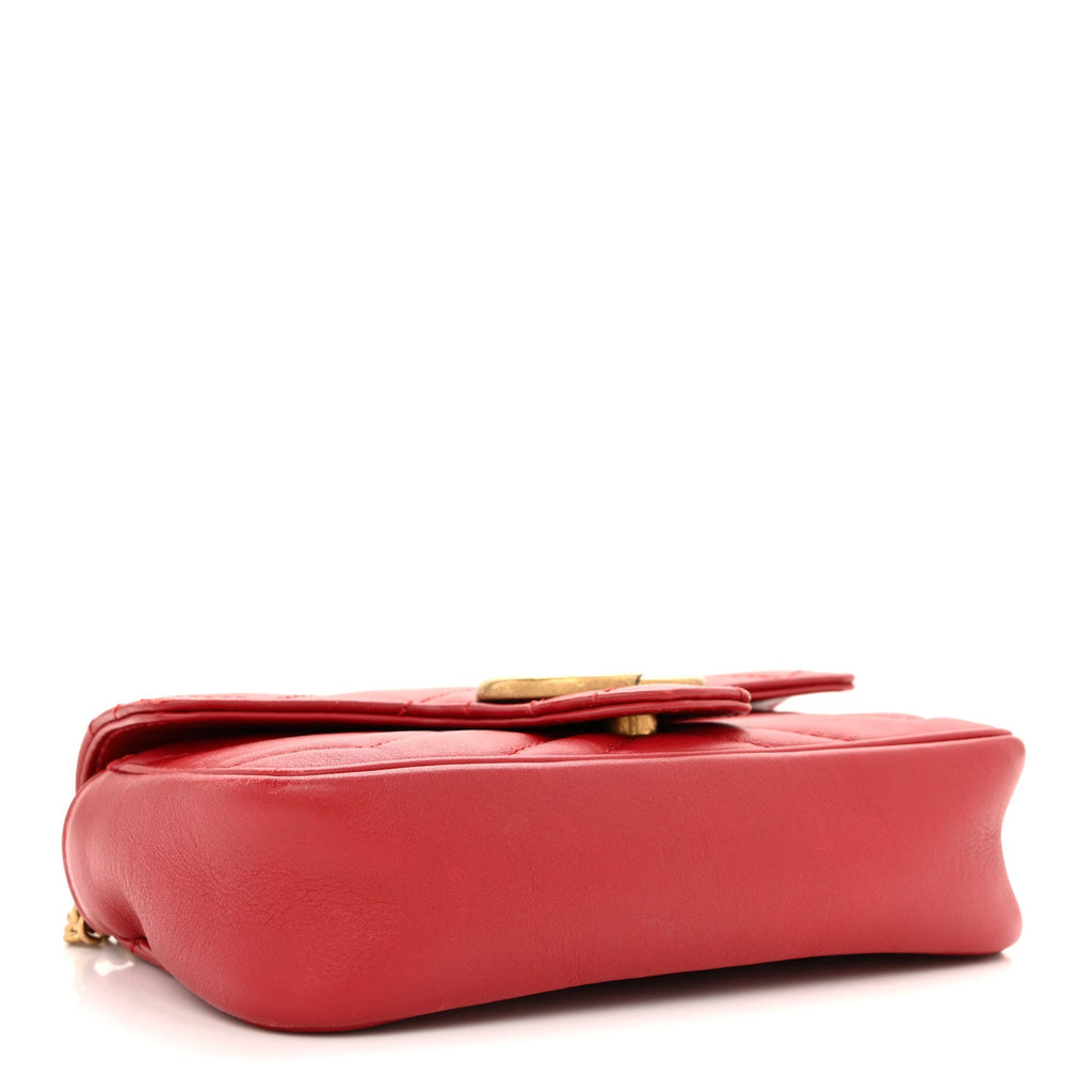 Gucci Calfskin Matelasse Super Mini GG Marmont Shoulder Bag Hibiscus Red