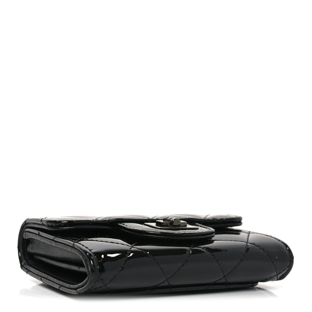 Patent Quilted Reissue Flap Card Holder Wallet So Black