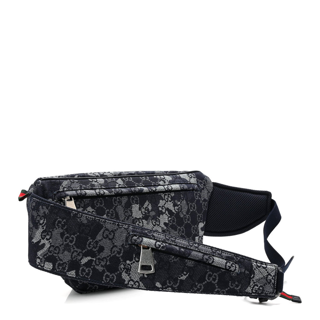 Gucci Denim Monogram Web Belt Bag Blue Multicolor