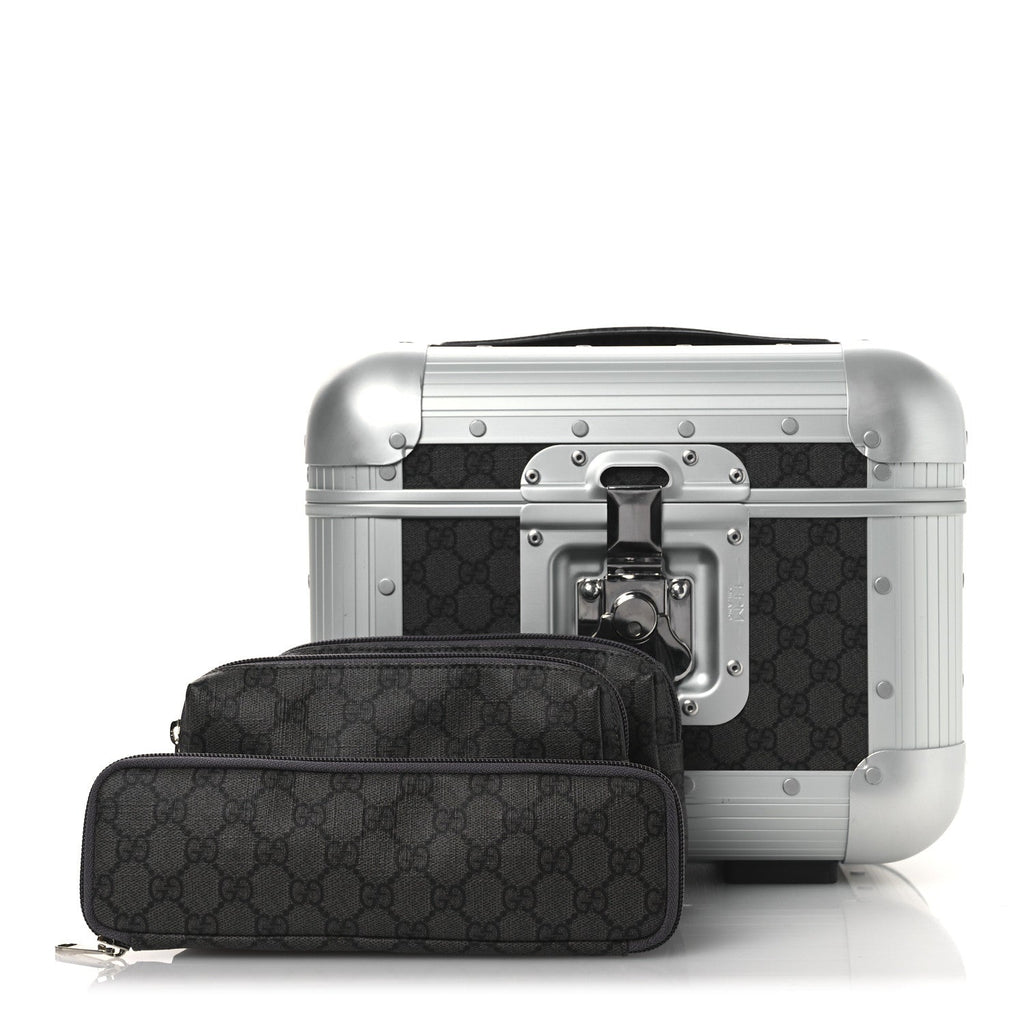 Gucci GG Supreme Monogram Aluminum Porter Beauty Case Silver