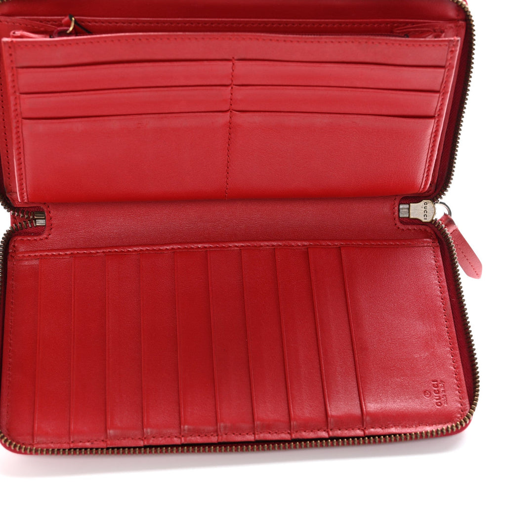 Gucci Calfskin Matelasse GG Marmont Zip Around Wallet Hibiscus Red
