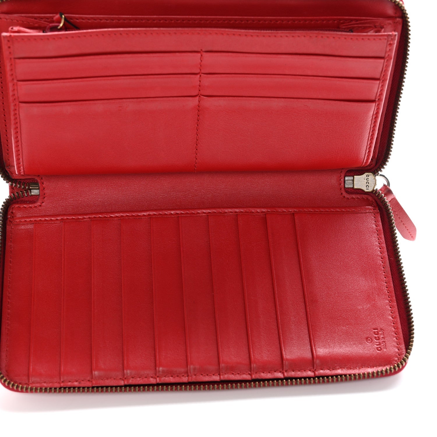 Gucci Calfskin Matelasse GG Marmont Zip Around Wallet Hibiscus Red