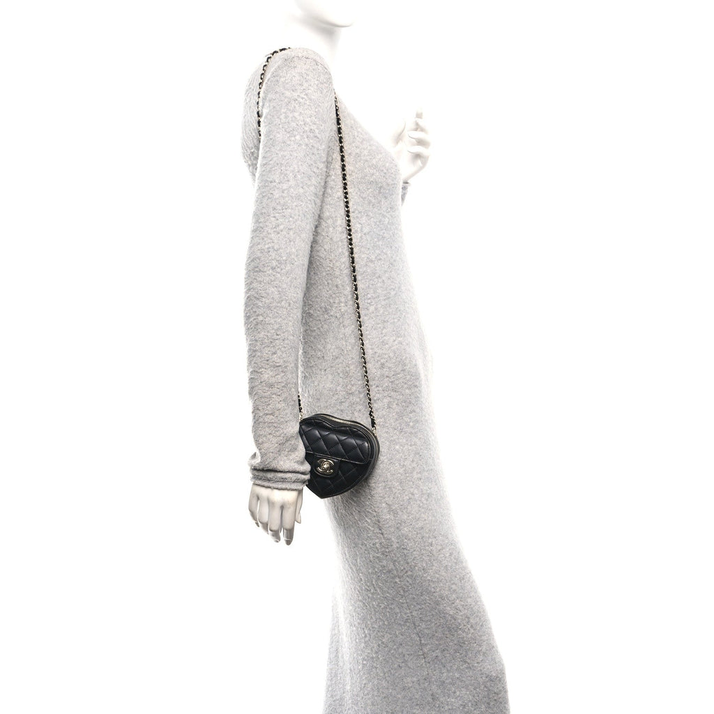 Chanel Lambskin Quilted CC In Love Heart Clutch With Chain Black