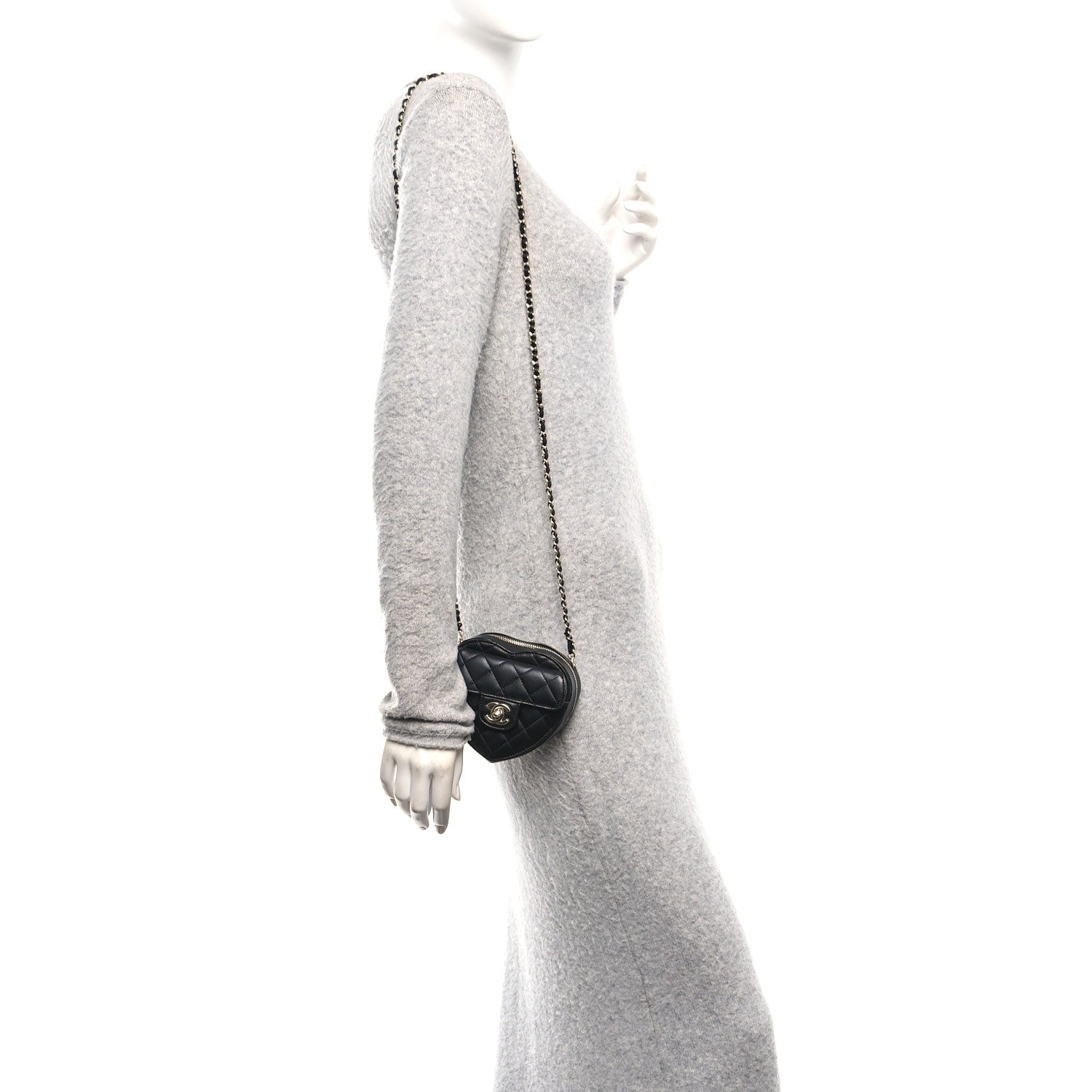 Chanel Lambskin Quilted CC In Love Heart Clutch With Chain Black