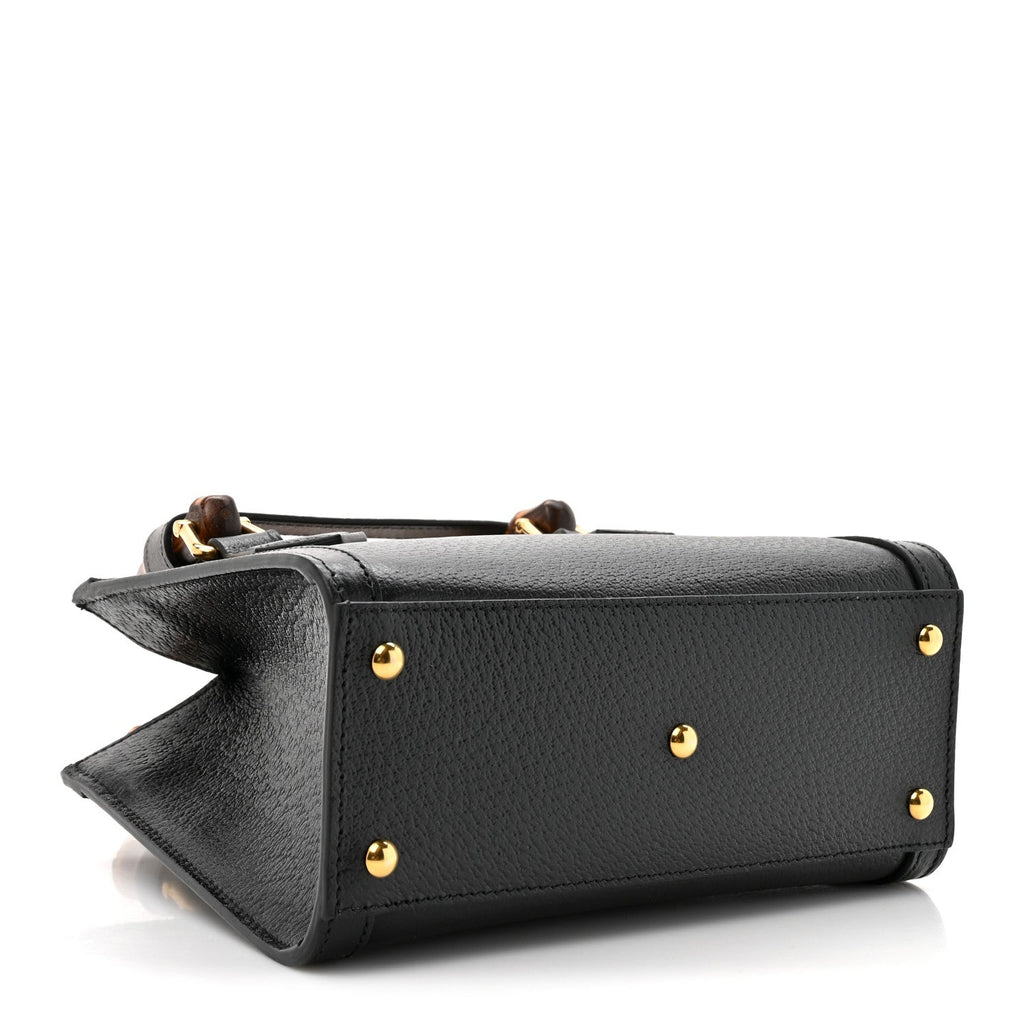 Gucci Textured Dollar Calfskin Web Mini Diana Tote Bag Black