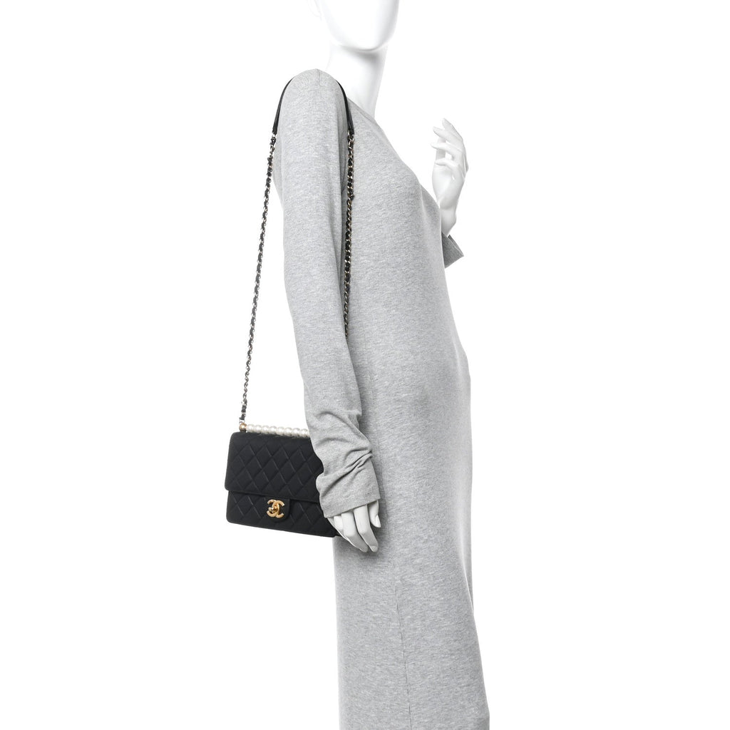 Chanel Goatskin Quilted Small Chic Pearls Flap Black