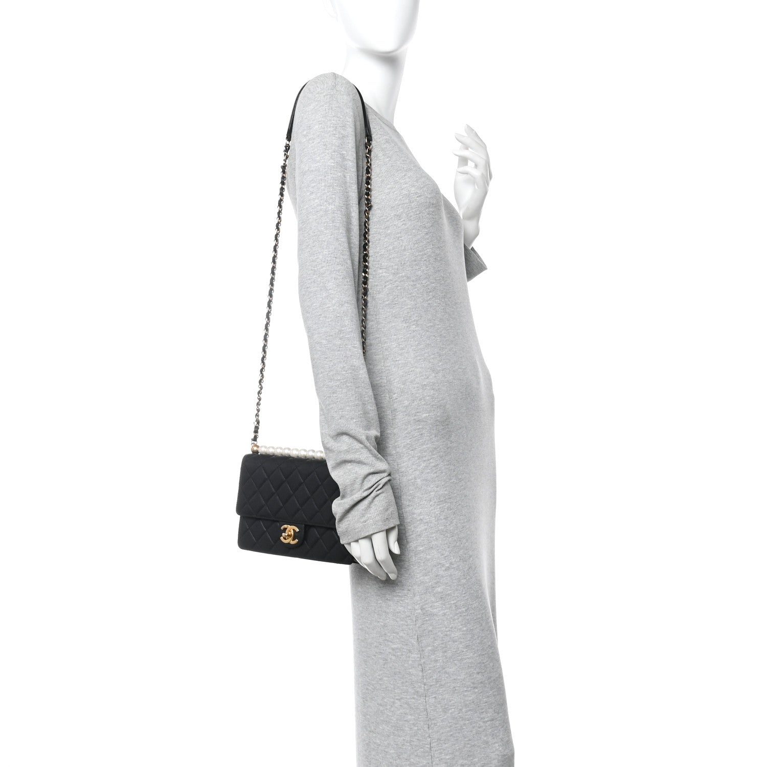 Chanel Goatskin Quilted Small Chic Pearls Flap Black