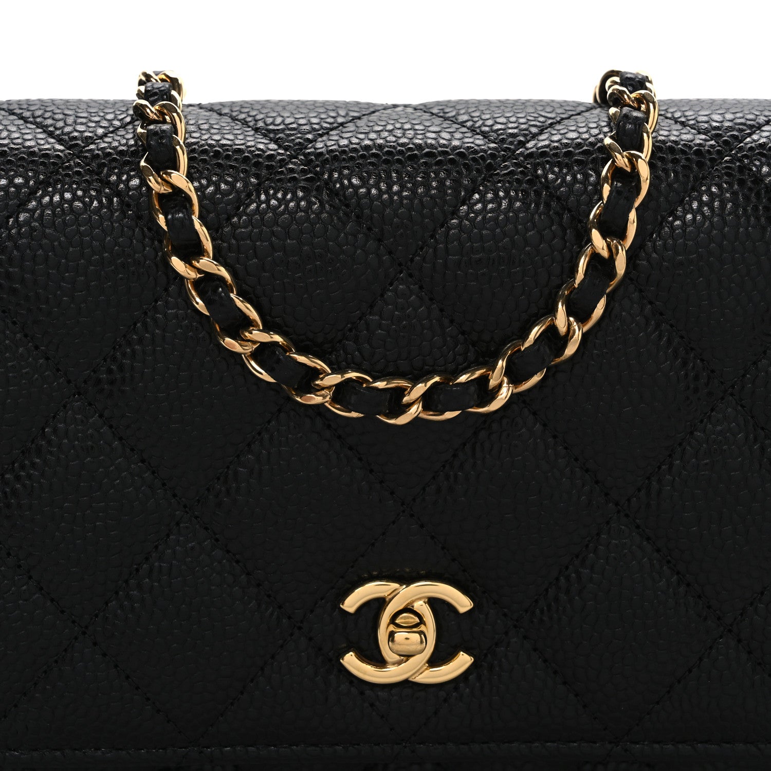 Chanel Caviar Quilted CC Turnlock Wallet On Chain WOC Black