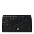 Lambskin Camellia Embossed Yen Wallet Black