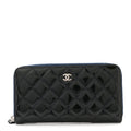 Patent Quilted Zip Around Wallet Dark Blue