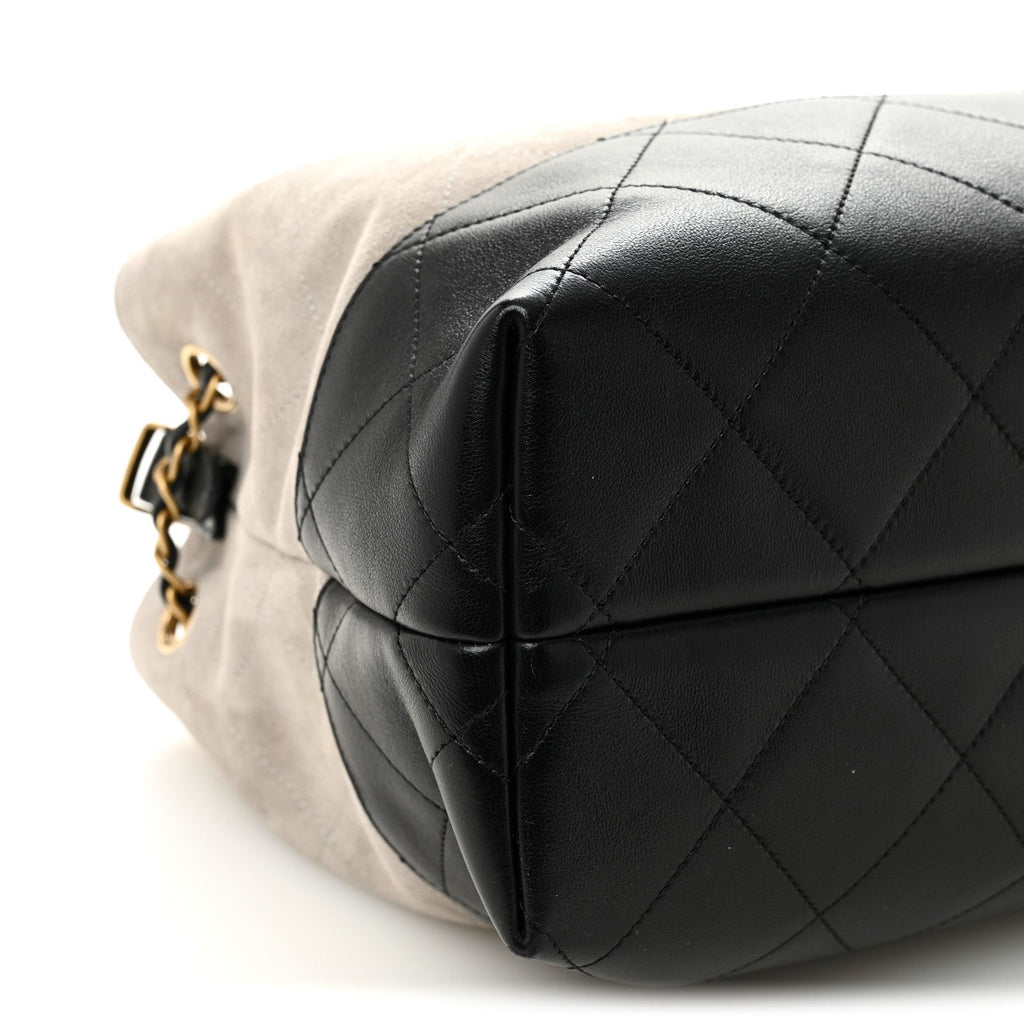 Chanel Suede Calfskin Shiny Lambskin Quilted Small Coco Base Shopping Bag Grey Black