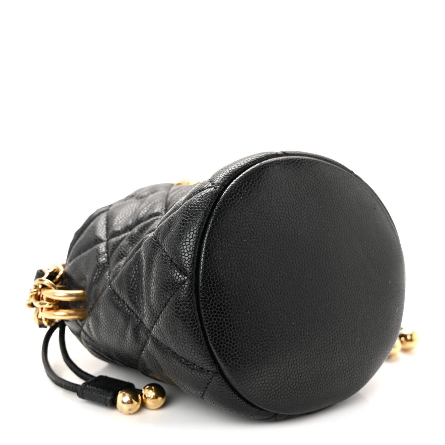 Chanel Caviar Quilted Coco First Bucket Clutch With Chain Black