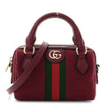 Gucci GG Supreme Monogram Textured Dollar Calfskin Web Super Mini Ophidia Top Handle Bowler Bag Rosso Ancora