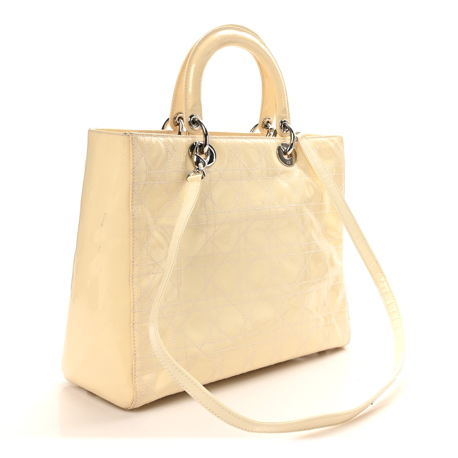 Christian Dior Patent Cannage Large Lady Dior White