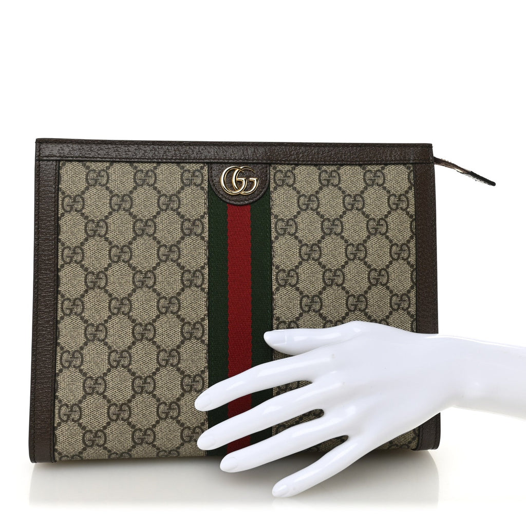Gucci GG Supreme Monogram Web Ophidia Pouch Brown