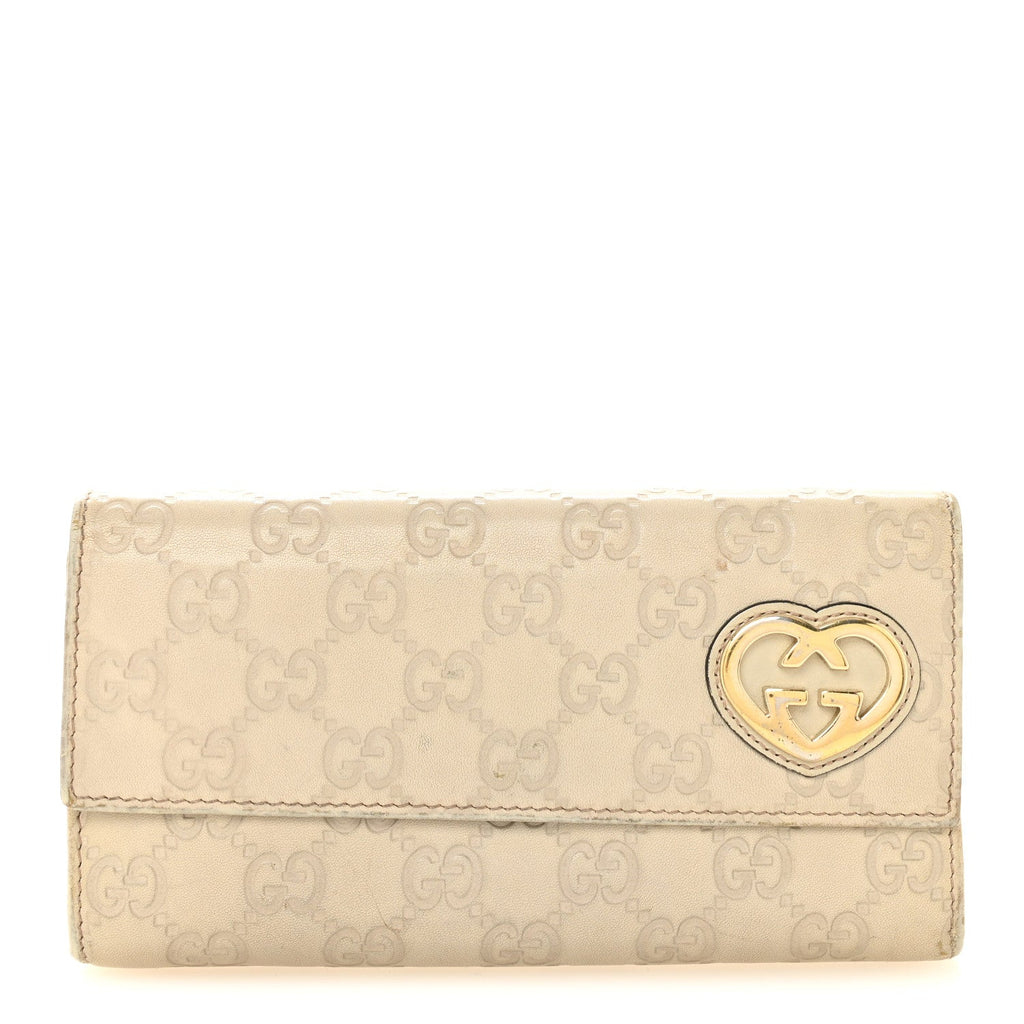 Gucci Shangai Calfskin Lovely Heart Continental Wallet Off White
