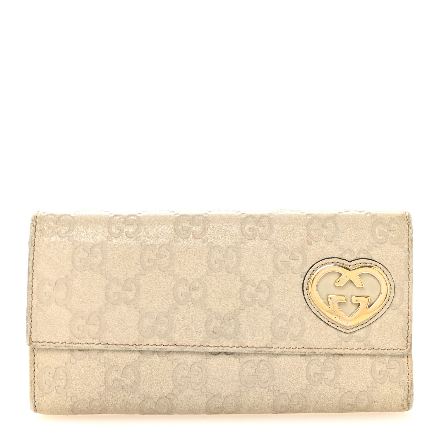 Gucci Shangai Calfskin Lovely Heart Continental Wallet Off White