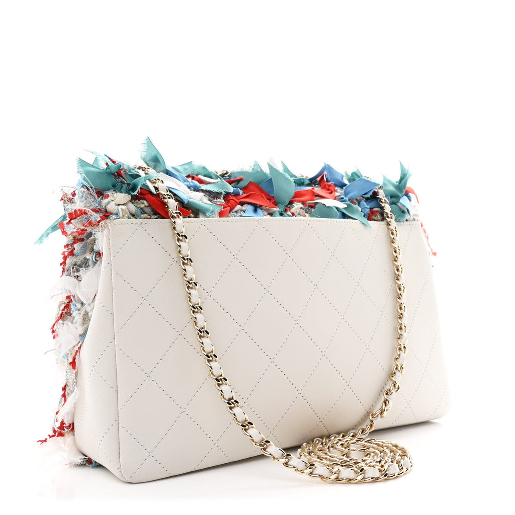 Chanel Calfskin Woven Fabric Rumbag Flap Blue White