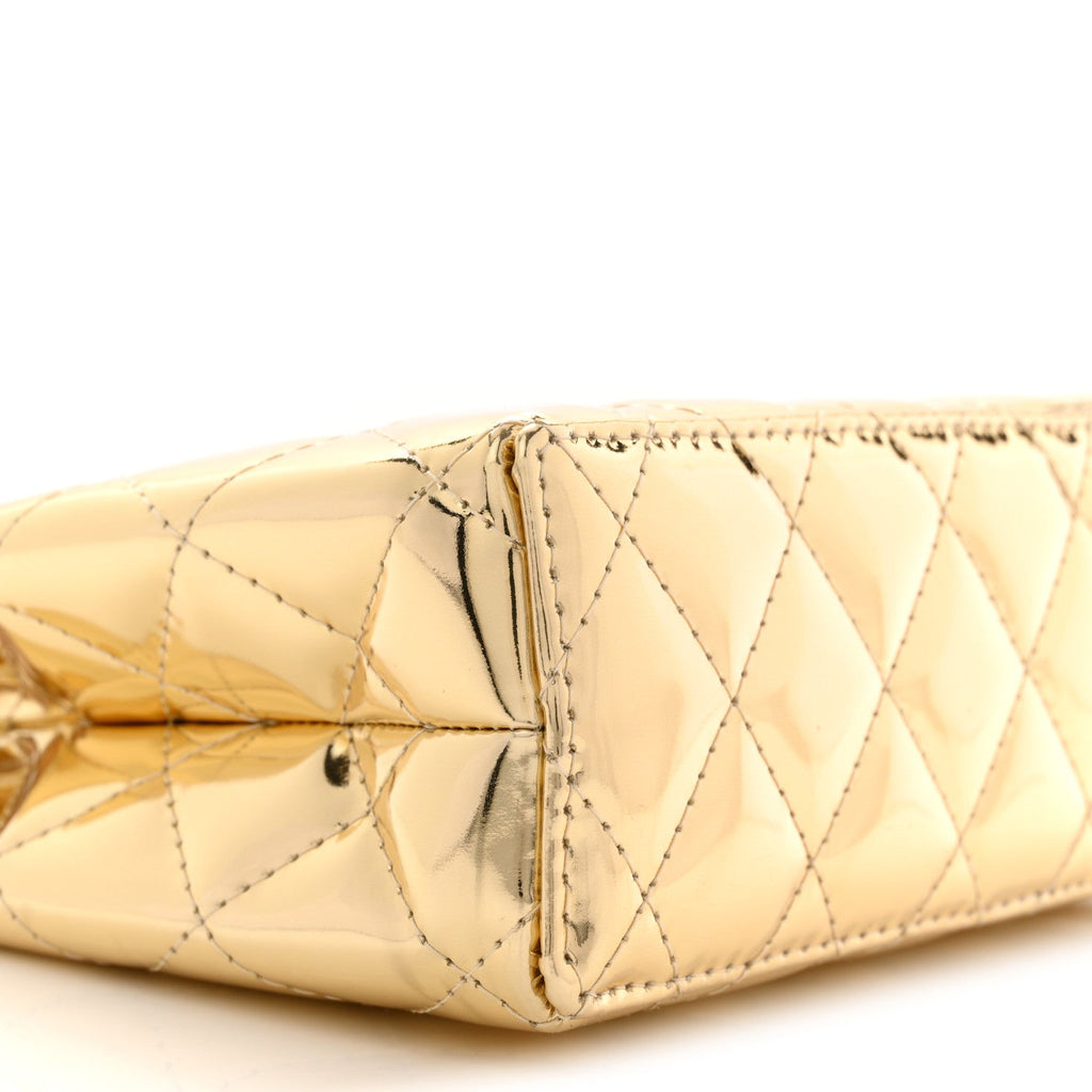 Chanel Mirror Calfskin Metallic Calfskin Quilted Nano Kelly Shopper Gold
