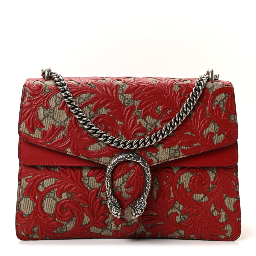 Gucci GG Supreme Monogram Arabesque Medium Dionysus Shoulder Bag Hibiscus Red